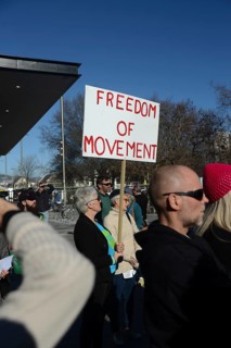 CHRISTCHURCH, NEW ZEALAND, JULY 24, 2021, Detail of a placard at a protest rally at the Bridge of