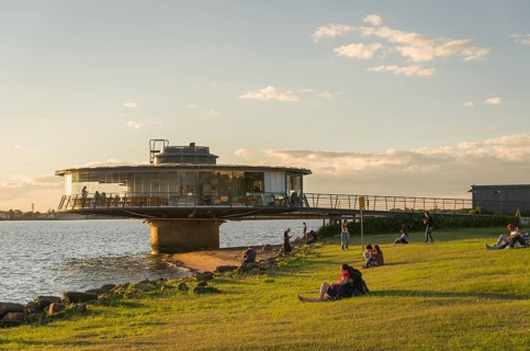 Porto Alegre, Rio Grande do Sul, Brazil, March 29, 2021: Beautiful sunset on the waterfront of