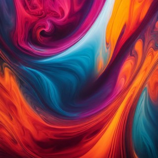 Vibrant swirls of abstract liquid paint in shades of pink, orange, and blue, AI generated