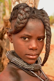 Himba girl with typical hairstyle, Omuramba, Kaokoland, Kunene, Namibia, Africa