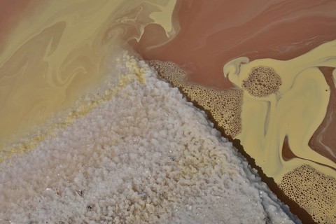 Sea salt extraction in detail, Salinas de Levante, Salines de Llevant, salt pans, Es Trenc,