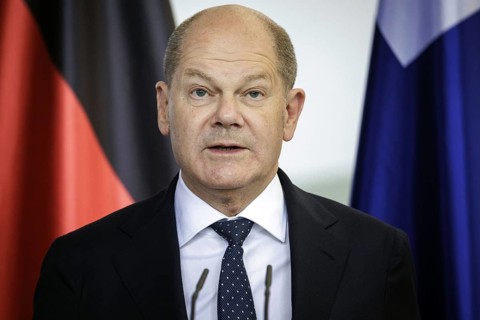 Olaf Scholz, Federal Chancellor, photographed at a press conference after the joint talks with