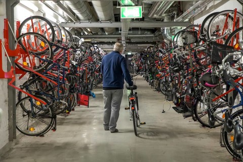 Bike station at Essen main station, bike car park, bike hire station, workshop, Essen, North