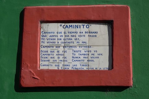 Wall tiles with lyrics, Caminito, La Boca district, Buenos Aires, Argentina, South America