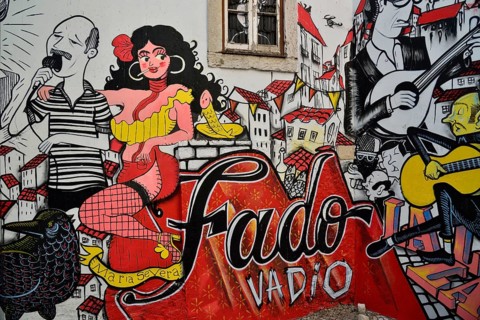Grafitto "Fado" in the historic Alfama district, Alfama, Lisbon, Lisbon District, Portugal, Europe