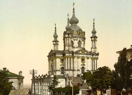 St. Andrew's Church, Kiev, Russia, Ukraine, c. 1890, Historic, digitally enhanced reproduction of a