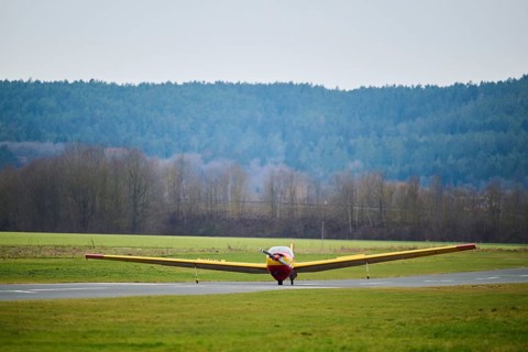 Lightweight aircraft takes off from an airfield in Neumarkt in der Oberpfalz, Bavaria, Germany,