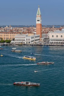 Boat traffic in front of the Campanile San Marco or the Markus Tower and Doge's Palace, San Marco