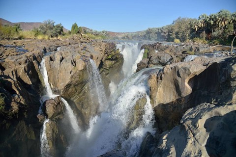 Epupa Falls, waterfalls of the Kunene River on the Namibian-Angolan border, Kunene Region, Namibia,