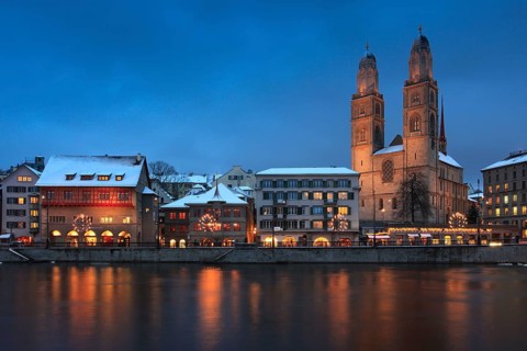 Old Town, Limmatquai, Limmat, Grossmuenster, Zurich, Switzerland, Europe
