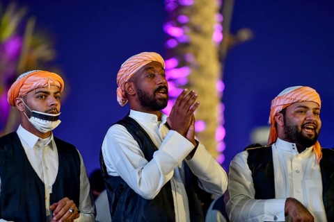 Singer of a traditional music group at a festival, Al Khobar, ash-Sharqiyya province, Persian Gulf,