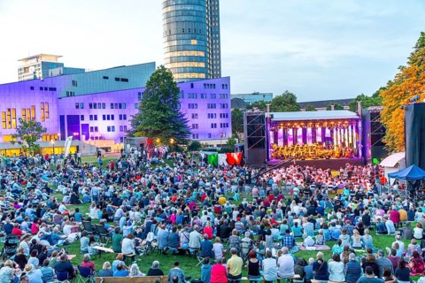 Open air concert in Essen's Stadtgarten Park, summer concert of the state government, North