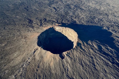Harrat Khaybar volcanic landscape, aerial view, near Khaybar, Medina Province, Saudi Arabia,
