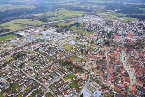 Aerial view of the area around Neumarkt in der Oberpfalz, Bavaria, Germany, Europe