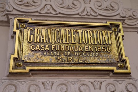 Sign at Café Tortoni, coffee house on the Avenida de Mayo, Buenos Aires, Argentina, South America