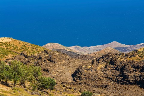 Landscape around vulcano on Fogo and the sea. Cabo Verde. Africa