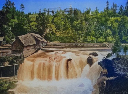 The Traunfall, a waterfall of the Traun in Upper Austria, here around 1880, Austria, Historic,