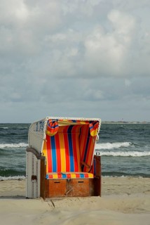Empty beach chair at the beach, Norddorf, Amrum, Nordfriesland, Schleswig-Holstein, Germany, Europe