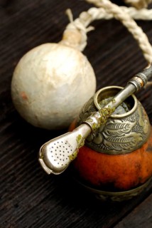 Mate tea, calabash and bombilla (Ilex paraguayensis), mate, mate tea, yerba, mate jug, drinking