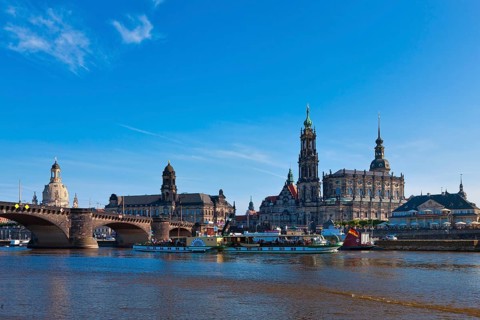 Dresden Silhouette View from Neustätter Elbufer to Dresden Old Town
