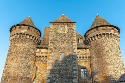 Bousquet castle from the 14th century, classified as a historical monument. Montpeyroux, Aveyron,