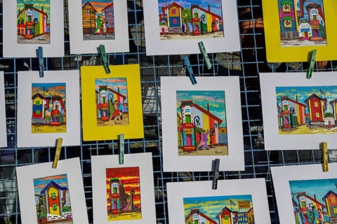Pictures at the stalls, art, Caminito, La Boca district, Buenos Aires, Argentina, South America