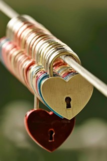 Love locks on a bridge railing, Bavaria, Germany, Europe