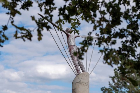 Sculpture Windharp at the jumping-off point of Otto Lilienthal's flight experiments on the