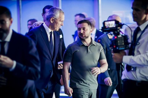 Ukrainian President Volodomyr Zelensky and NATO Secretary General Jens Stoltenberg, pictured on