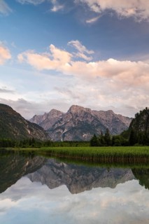 Almsee with reflection, Totes Gebirge, Grünau, Almtal, Salzkammergut, Upper Austria, Austria,