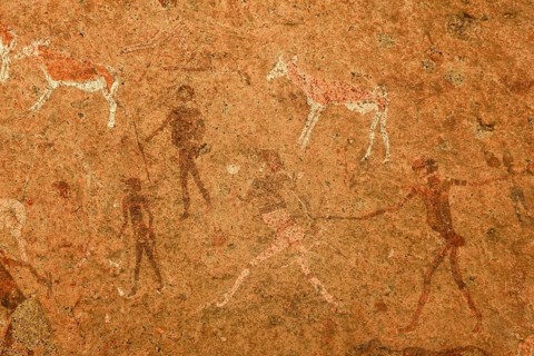 White Lady, famous rock rock painting in the Tsisab Gorge, Brandberg, Erongo region, Namibia,