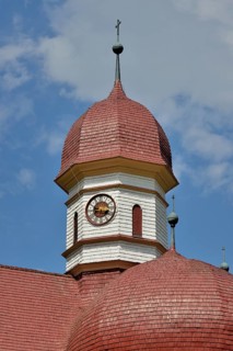 Onion dome of the pilgrimage church of St. Bartholomew on lake Königssee, Upper Bavaria, Bavaria,