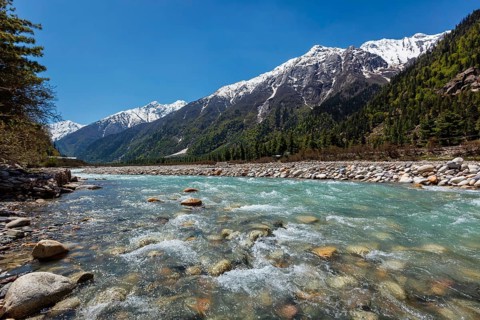 Baspa river in Himalayas mountains. Sangla Valley, Himachal Pradesh, India, Asia