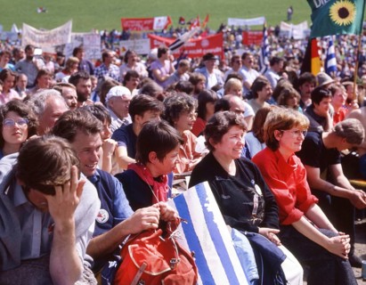 DEU, Germany: The historical slides from the 80-90s, Nesselwang. Peaceful and non-peaceful protests