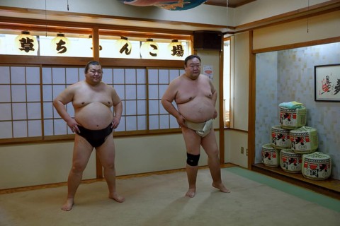 Sumo wrestler during training, Asakusa, Tokyo, Japan, Asia