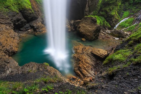 Waterfall on the Klausen Pass, Glarus, Switzerland, Europe