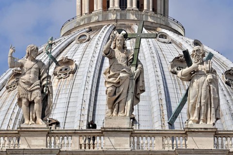 Monumental statues Apostle John the Baptist, Jesus Christ as the Risen Christ and St. Andrew,