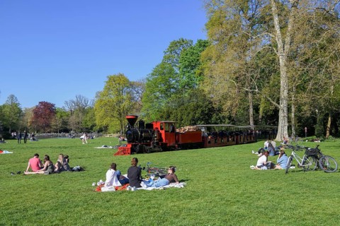Schlossgartenbahn, 600 mm gauge park railway, steam train, Karlsruhe, Baden-Württemberg, Germany,