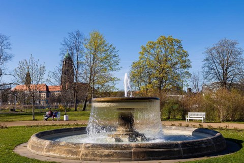 Bürgerwiese and Blüherpark, the courtyard fountain was rebuilt in 2008 according to historical