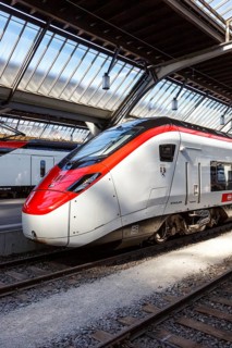 Stadler Rail Giruno passenger train operated by SBB Swiss Federal Railways at Zurich main station,