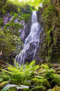 Burgbach waterfall in the sunlight, Black Forest, Bad Ripoldsau, Germany, Europe