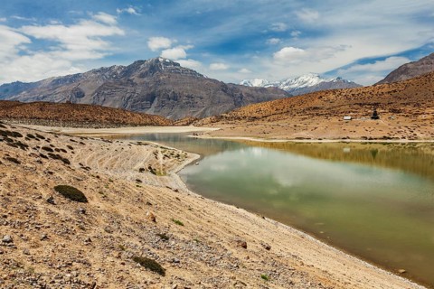 Dhankar lake in Himalayas. Spiti valley, Himachal Pradesh, India, Asia