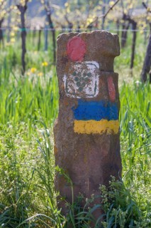 Waymark, also waymarking, hiking sign or hiking trail marking, German Wine Route, Southern
