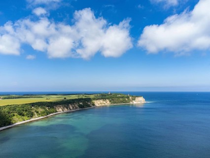 Aerial view of Cape Arkona with chalk cliffs, direction finder and lighthouse, Putgarten, Rügen