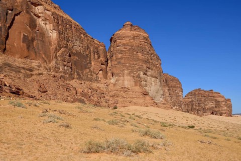 Landscape at Jabal Ikmah, near AlUla, Medina Province, Saudi Arabia, Arabian Peninsula, Asia