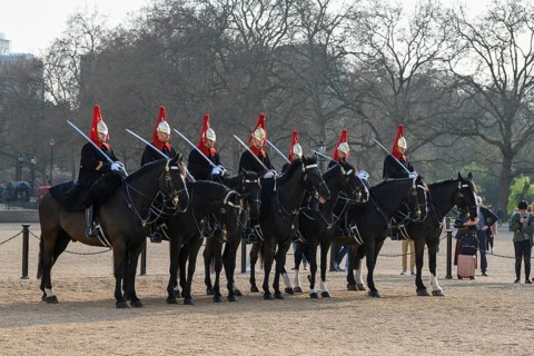 Parade of Horse Guards, soldiers of the Household Cavalry Mounted Regiment, White Hall,