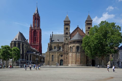 Sint-Jans Church and Saint Servatius Basilica on Vrijthof Square, Maastricht, Limburg Province,