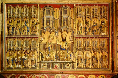 Crowning of the Virgin Mary in the centre of the late Gothic carved high altar, originally the main