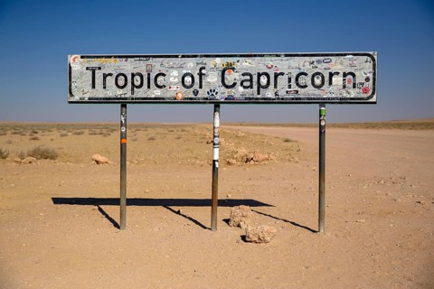 Sign Tropic of Capricorn, near Kuiseb Canyon, Erongo region, Namibia, Africa