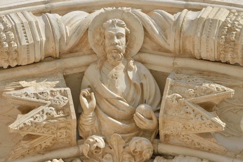 Depiction of Jesus at the entrance, Šibenik Cathedral or Katedrala sv. Jakova, Unesco World